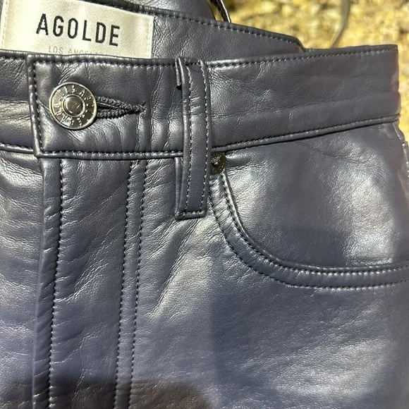 AGOLDE 90s Pinch Waist recycled leather gray pants 24 - Picture 10 of 12